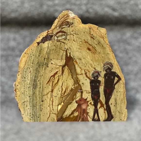 Vintage 70s Australian Thunder Egg Agate Creek Stone Aborigine Painting Artwork - Picture 1 of 5